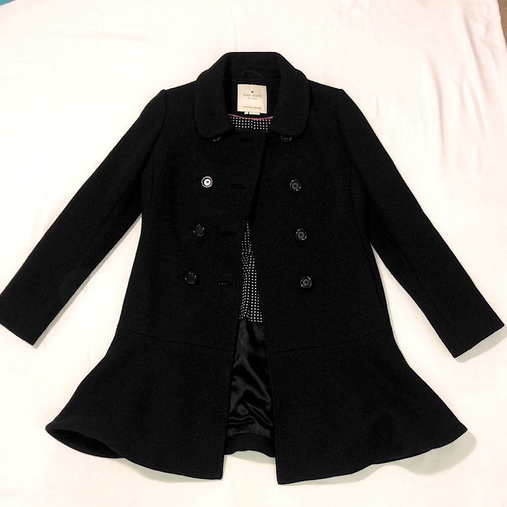 Kate Spade 78%Wool Black Coat Double Button XS